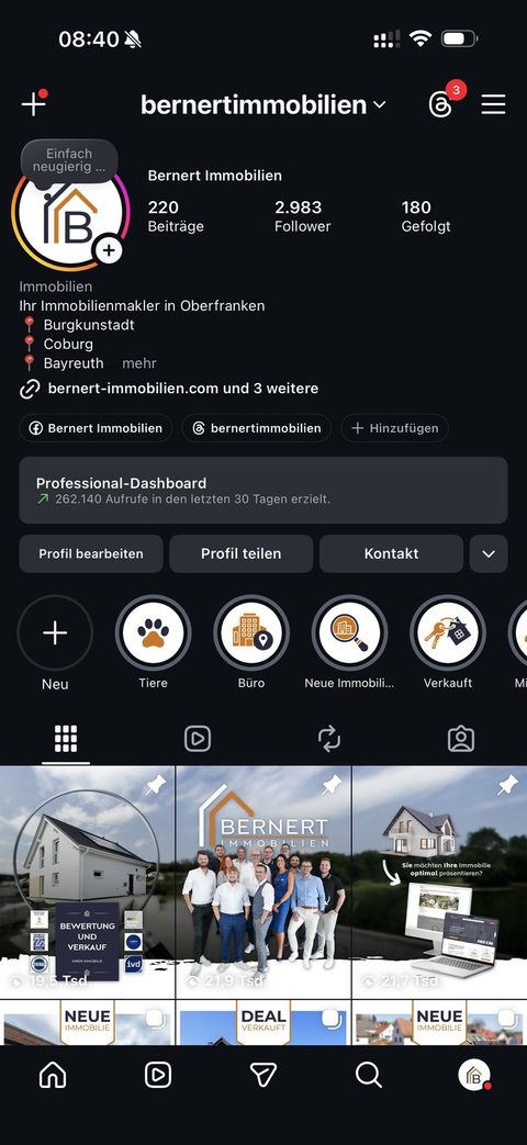 Originalansicht des Instagram-Profils von Bernert Immobilien